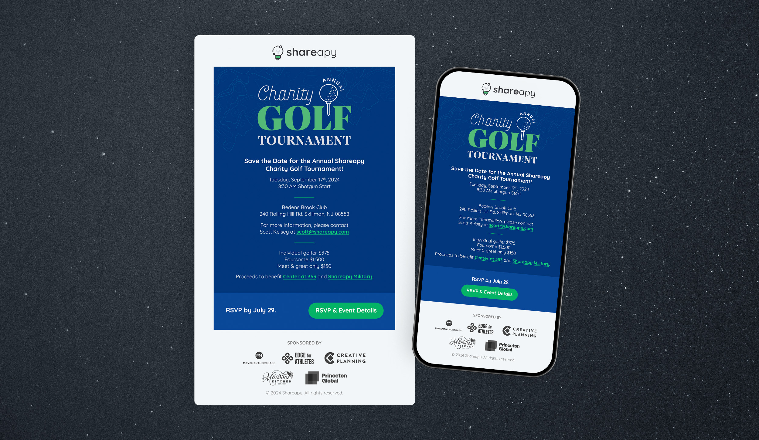 Email sent out for Shareapy's golf event