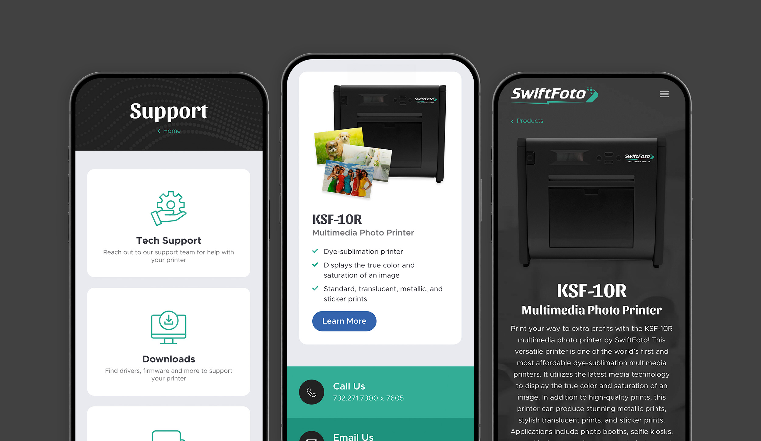 A few pages of the website on mobile