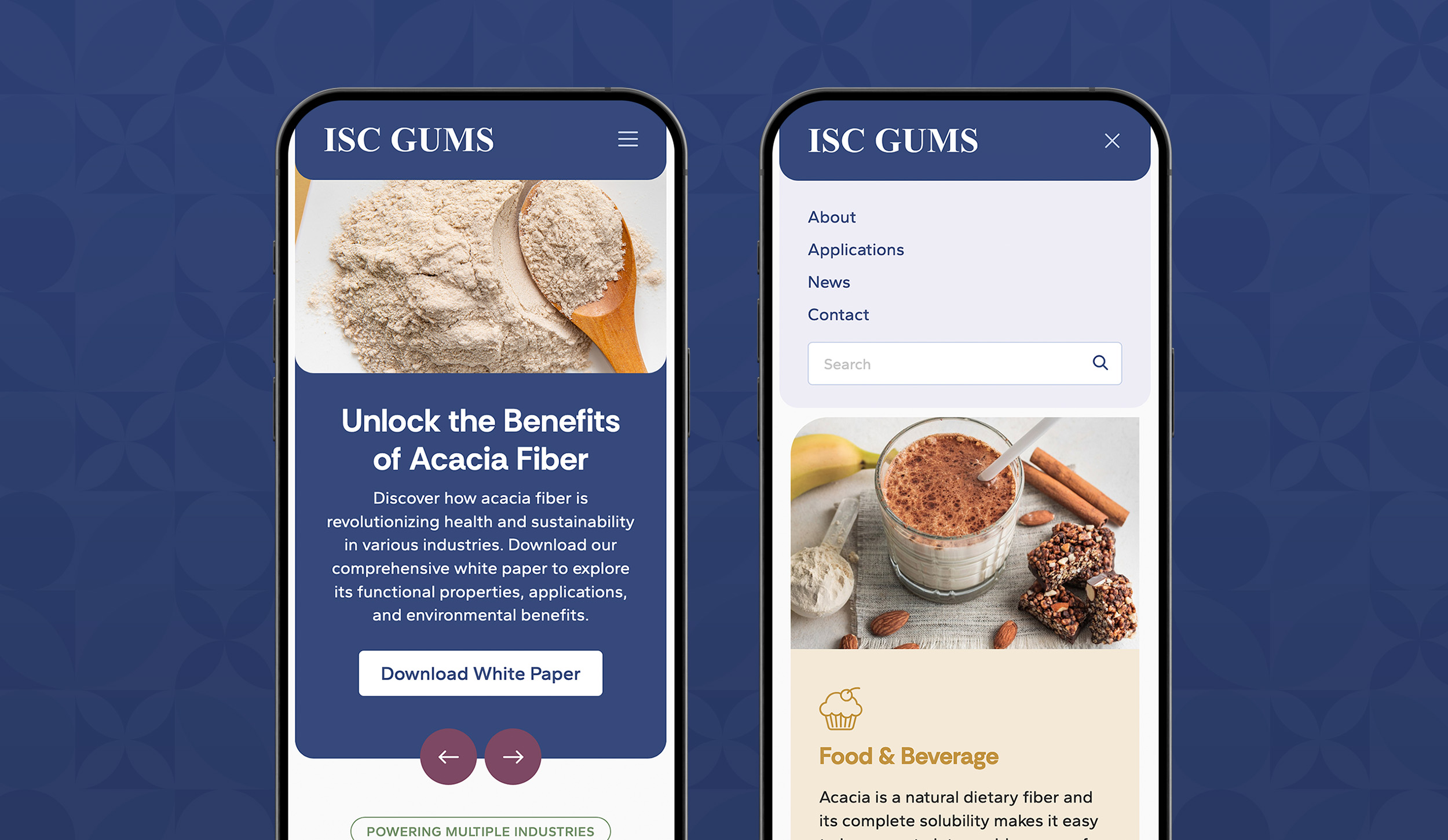 Mobile view of the website
