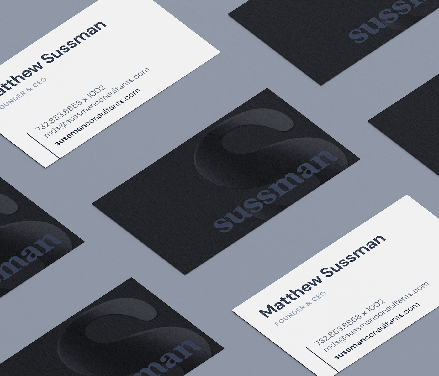 Sussman business cards with spot UV effect